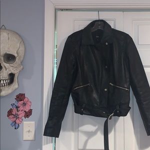 Leather jacket with belt